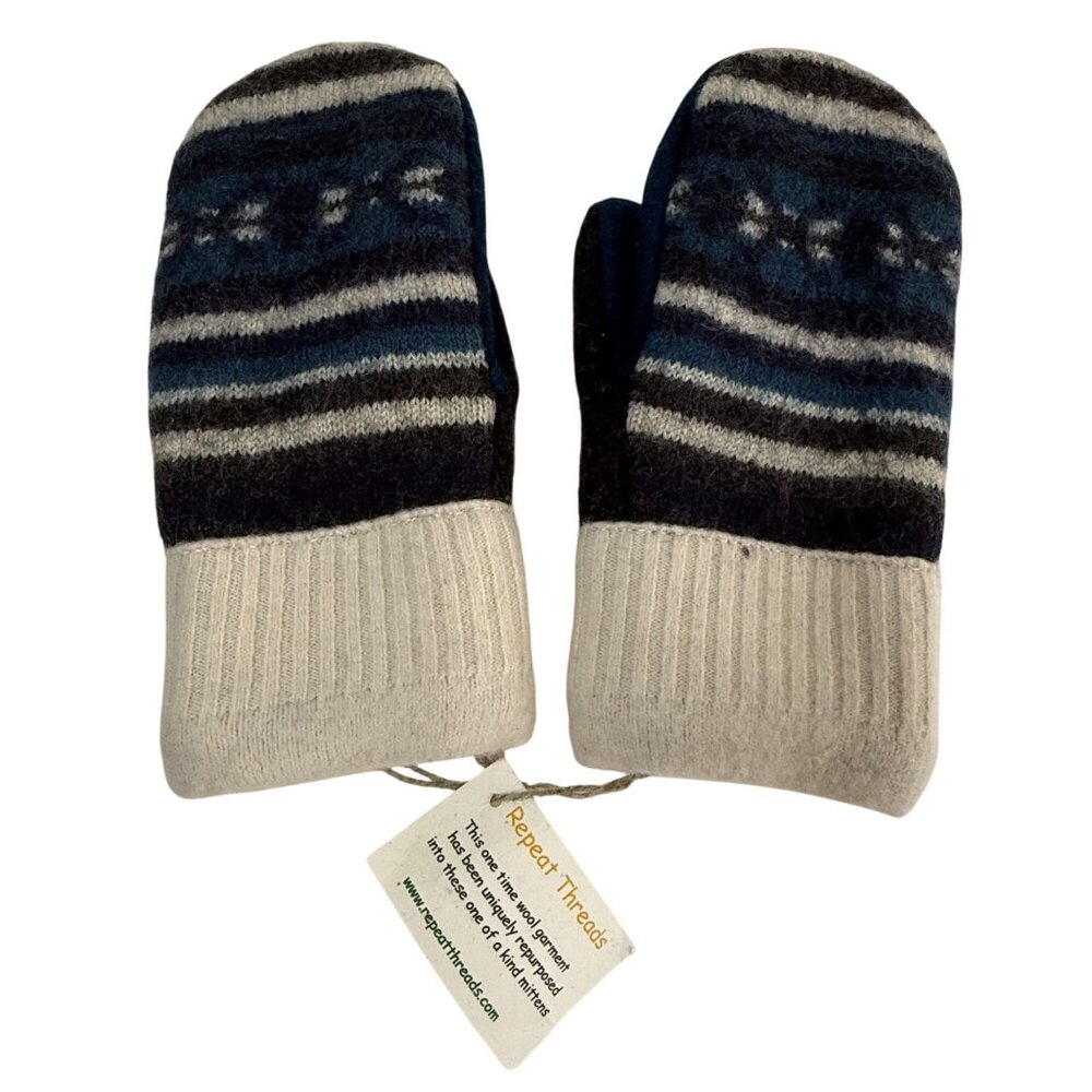 Recycled Wool Mittens Repeat Threads Upcycled HandMade Retro Cozy Felted OOAK